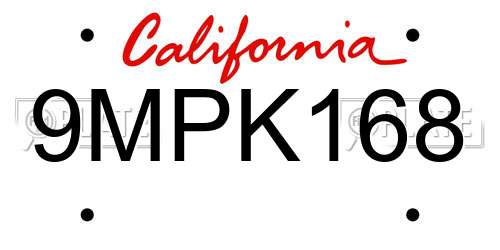 9MPK168 California License Plate