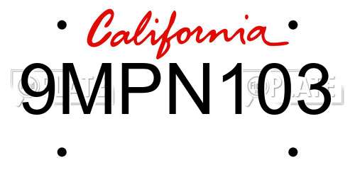 9MPN103 California License Plate