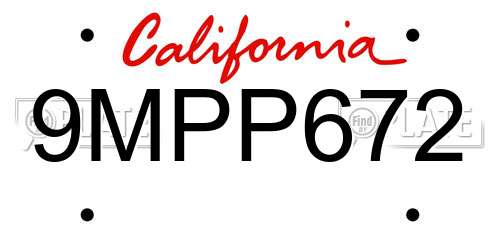 9MPP672 California License Plate