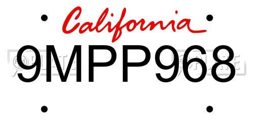 9MPP968 California License Plate