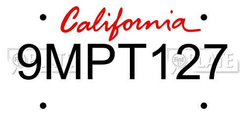9MPT127 California License Plate