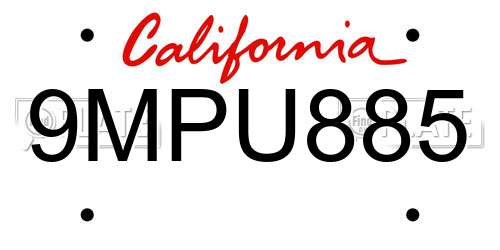 9MPU885 California License Plate