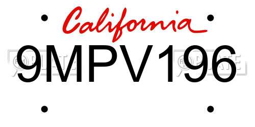 9MPV196 California License Plate