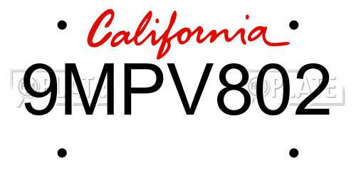 9MPV802 California License Plate