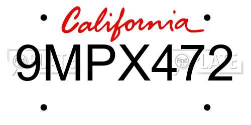 9MPX472 California License Plate