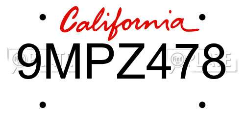 9MPZ478 California License Plate