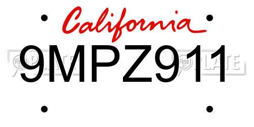 9MPZ911 California License Plate