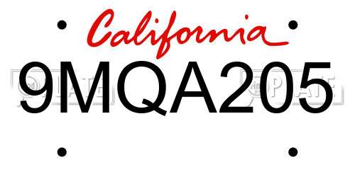 9MQA205 California License Plate