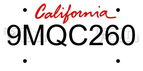 9MQC260 California License Plate