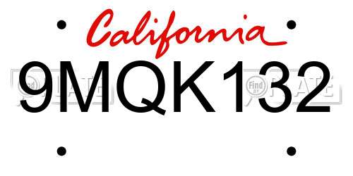 9MQK132 California License Plate