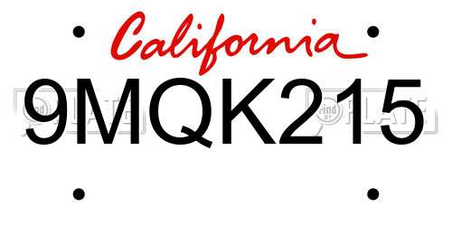 9MQK215 California License Plate