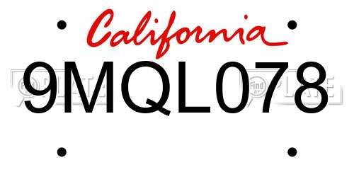 9MQL078 California License Plate