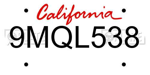 9MQL538 California License Plate
