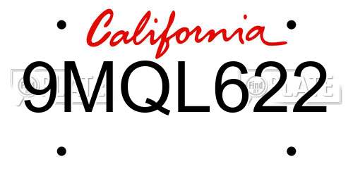 9MQL622 California License Plate