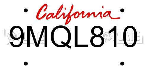 9MQL810 California License Plate