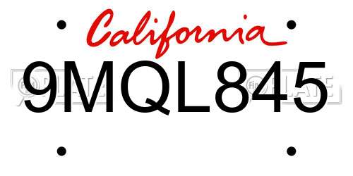 9MQL845 California License Plate