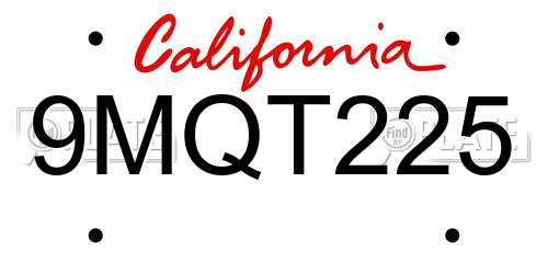 9MQT225 California License Plate