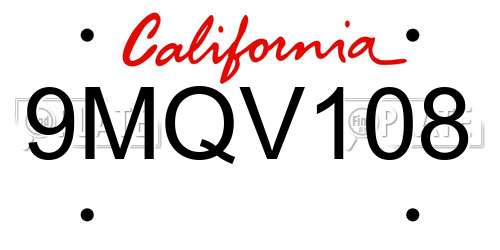 9MQV108 California License Plate