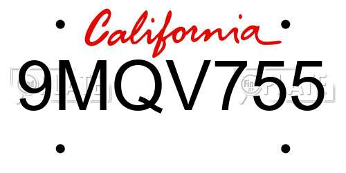 9MQV755 California License Plate