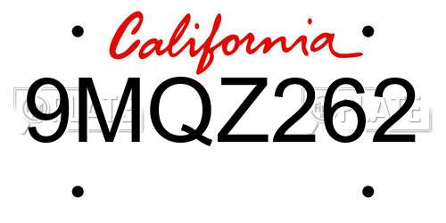 9MQZ262 California License Plate