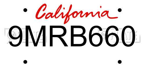 9MRB660 California License Plate