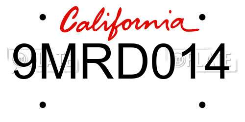 9MRD014 California License Plate