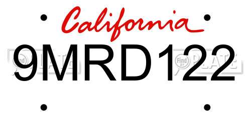 9MRD122 California License Plate