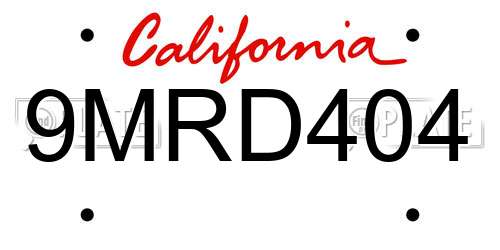9MRD404 California License Plate