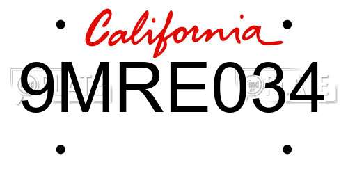 9MRE034 California License Plate