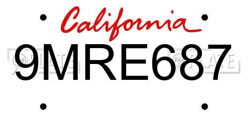 9MRE687 California License Plate