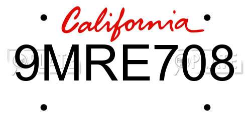9MRE708 California License Plate