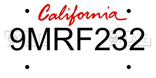 9MRF232 California License Plate