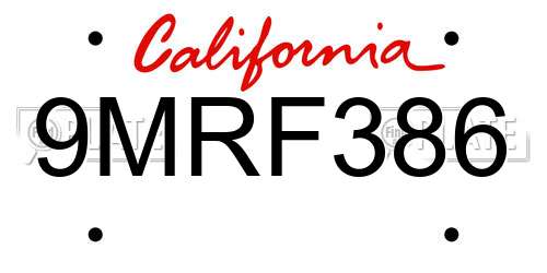 9MRF386 California License Plate