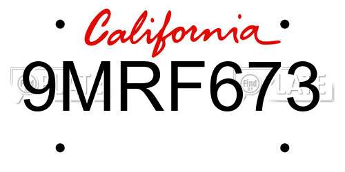 9MRF673 California License Plate