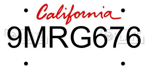 9MRG676 California License Plate