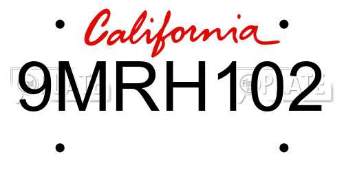 9MRH102 California License Plate