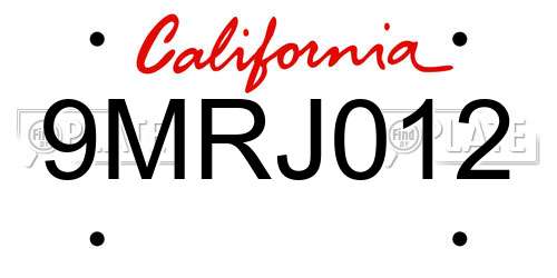 9MRJ012 California License Plate