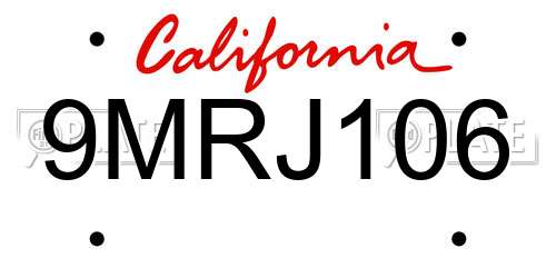 9MRJ106 California License Plate