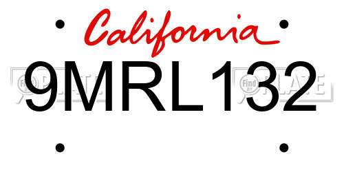 9MRL132 California License Plate