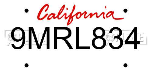9MRL834 California License Plate