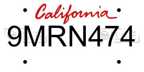 9MRN474 California License Plate