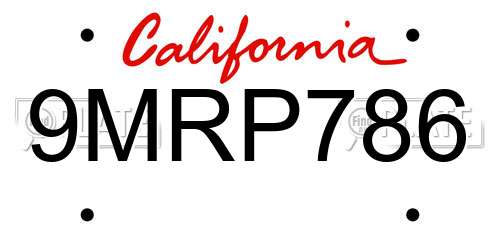 9MRP786 California License Plate