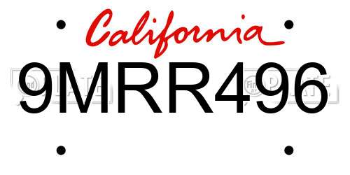 9MRR496 California License Plate