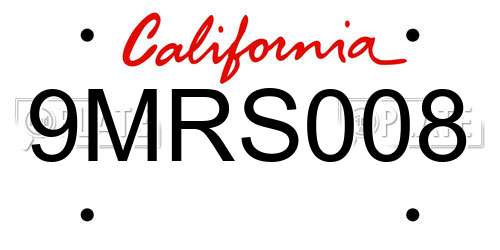 9MRS008 California License Plate