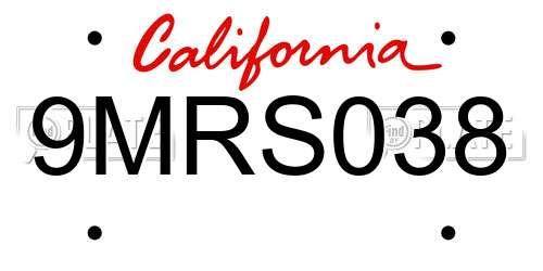9MRS038 California License Plate