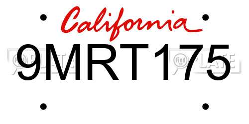 9MRT175 California License Plate