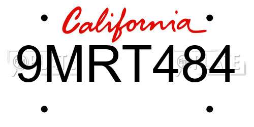 9MRT484 California License Plate