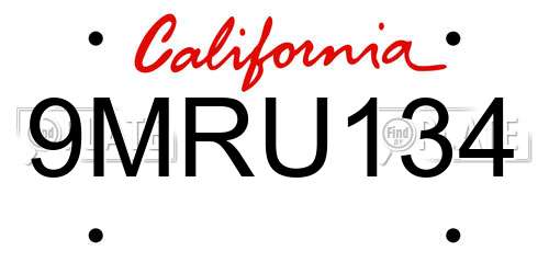 9MRU134 California License Plate
