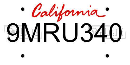 9MRU340 California License Plate