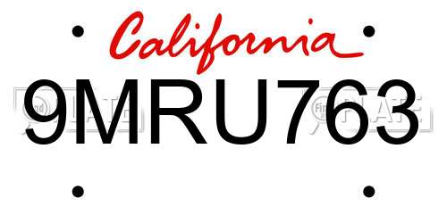 9MRU763 California License Plate